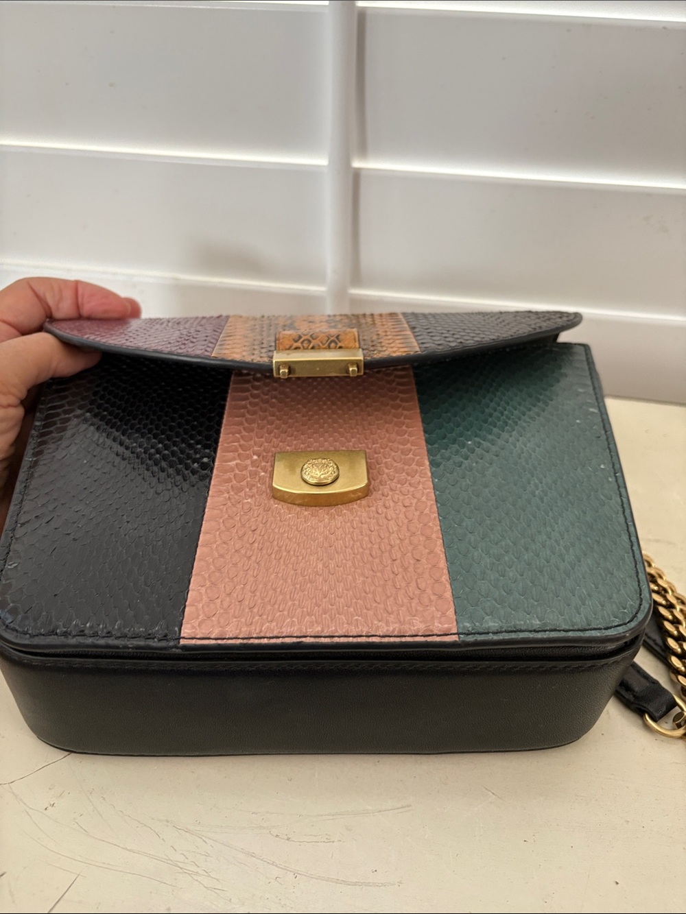 Veronica Beard Multicolor Python-Texture Chain Shoulder Bag - Picture 7 of 9